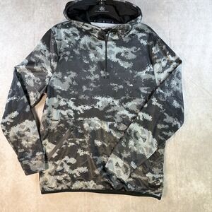 Xersion Train 1/2 Zip Fleece‎ Hoodie Medium Black Gray Camo Long Sleeve Pullover